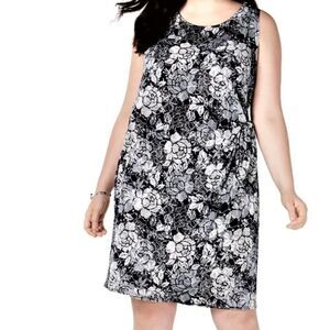 Robbie Bee Wrap Dress Knee Length Sleeveless Pullover Blue & White Plus Size